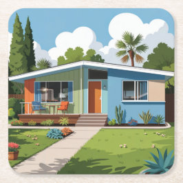 Modernes Haus Untersetzer Set aus dem Mittelalter