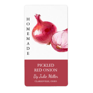 Modernes hausgemachtes rotes Zwiebellabel