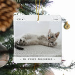 Modernes Haustier Mein erstes Weihnachtsfest 2 Fot Keramikornament<br><div class="desc">Modernes Haustier 2 (zwei) Foto Weihnachtsschmuck Keramik. Design beinhaltet zwei Fotos von Ihrem Haustier Welpe oder Kätzchen,  die Überschrift "Mein erstes Weihnachten",  ihren Namen und Jahr. Der gesamte Text lässt sich mit der bereitgestellten Vorlage leicht anpassen.</div>