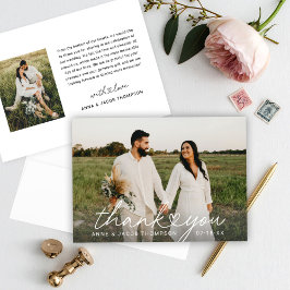 Modernes Heart Script Personalisiert Wedding Foto Dankeskarte