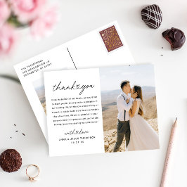 Modernes Heart Script Wedding Foto Vielen Dank Postkarte