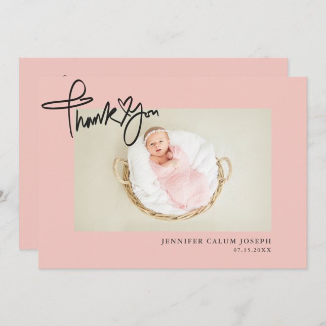 Modernes Heft Script Foto Pink Baby Girl Ankündigung (Vorne/Hinten)