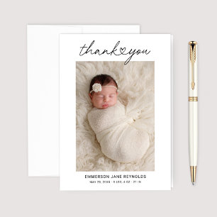 Modernes Heftskript Custom Newborn Baby Foto Dankeskarte