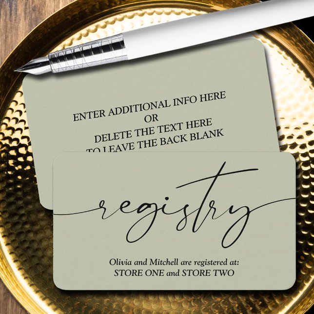 Modernes Heiratsregister Begleitkarte (Handwritten script wedding registry enclosure cards - Sage Green, more info on back)