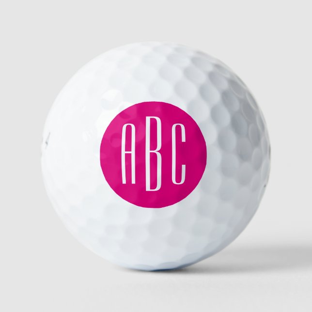 Modernes, heißes Rosa und weißes Monogramm mit dre Golfball (Vorderseite)