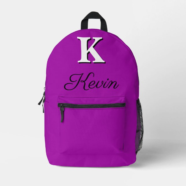 Modernes Heliotrope Magenta Monogram Bedruckter Rucksack (Vorderseite)