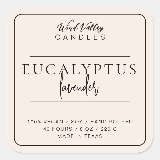 Modernes hellbeiges Etikett mit Kerzenlicht Quadratischer Aufkleber (Vorderseite)