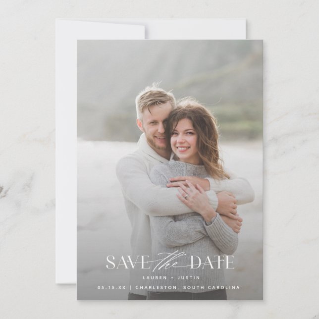 Modernes, helles Blau und Weiß Foto Hochzeitssav Save The Date (Vorderseite)
