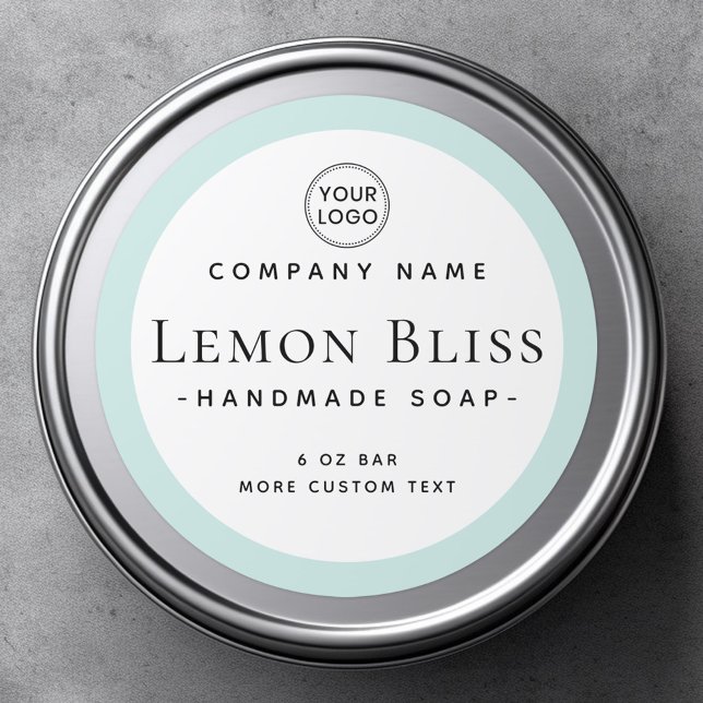 Modernes, helles, blaues Grenzmarkenzeichen Runder Aufkleber (Modern light aqua blue border product label)