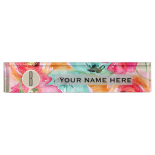 Modernes helles buntes BlumenAquarell Kraftpapier Namensplakette