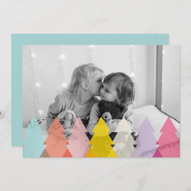 Modernes, helles Weihnachtsbaum-Foto Feiertagskarte (Vorne/Hinten)