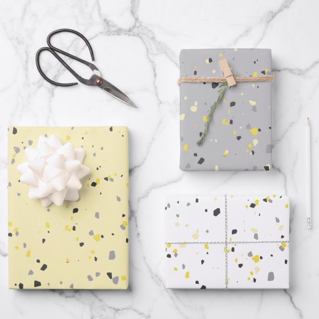 Modernes hellgelbes Terrazzo-Muster Geschenkpapier Set (Vorderseite)