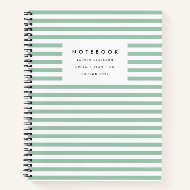 Modernes, hellgrün gestreiftes Notebook Notizbuch (Vorderseite)