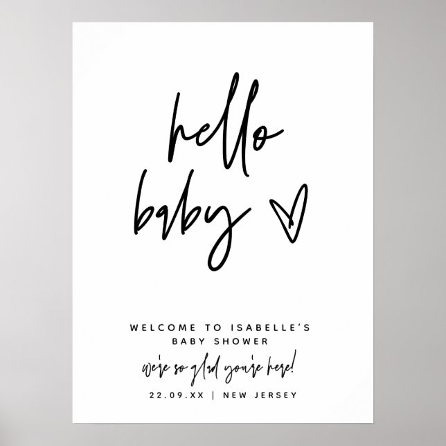 Modernes Hello Baby Begrüßungsbaby Baby Dusche Poster (Vorne)
