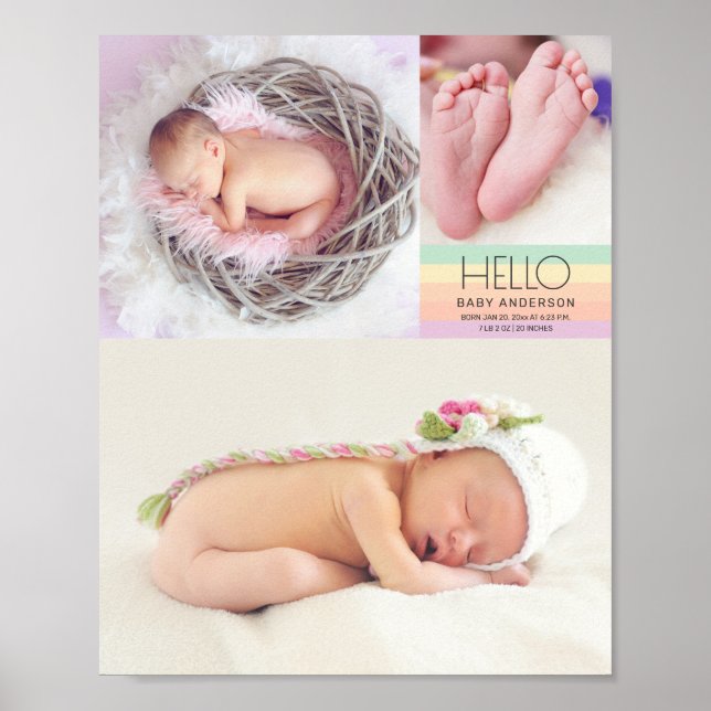 Modernes Hello Neuborn Baby Foto Geburtsdatum Poster (Vorne)