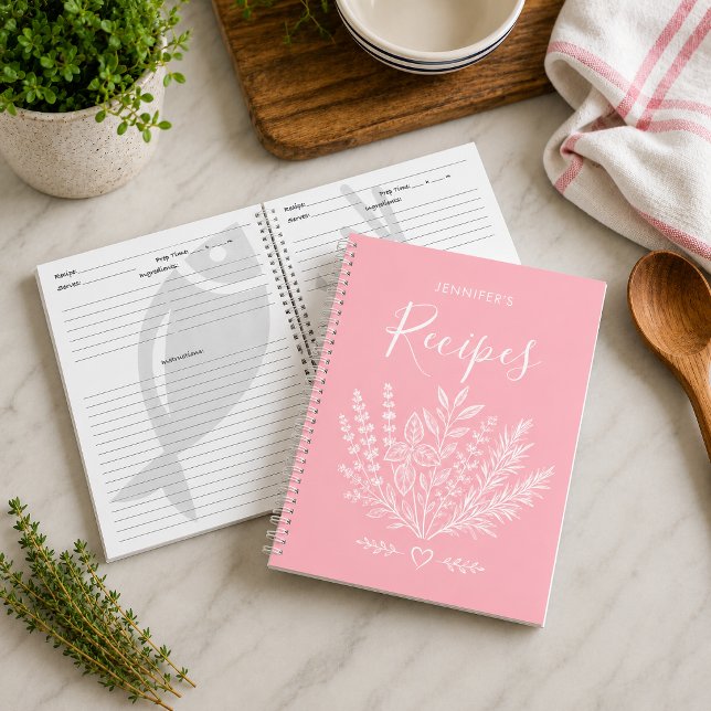 Modernes hellrosa Familienkochbuch Notizbuch (Preserve your favorite family recipes in style with this personalized recipe journal. )