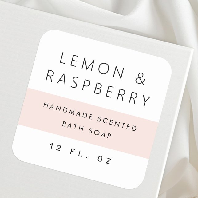 Modernes, hellrosa Farbblock-Produkt Quadratischer Aufkleber (Modern pale blush pink color block product square sticker)