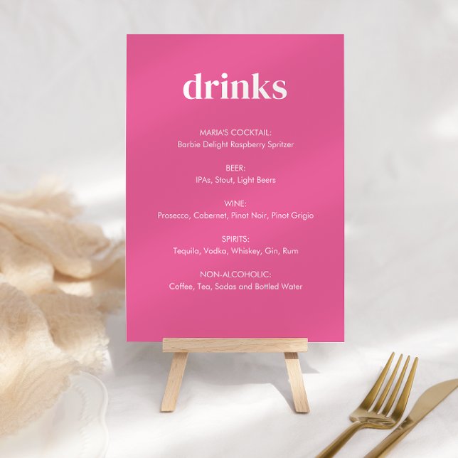 Modernes, hellrosa Girly Drinks Tabletop-Zeichen Tischnummer (Von Creator hochgeladen)