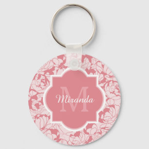 Modernes hellrosa Girly mit Blumenmonogramm mit Schlüsselanhänger