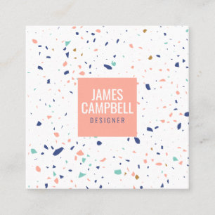 Modernes, hellrosa Terrazzo Marmor abstraktes Must Quadratische Visitenkarte