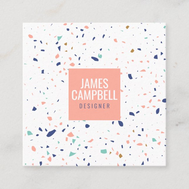 Modernes, hellrosa Terrazzo Marmor abstraktes Must Quadratische Visitenkarte (Vorderseite)