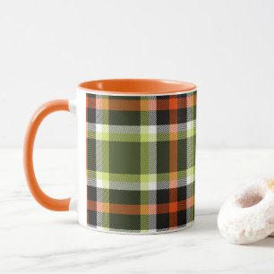 Modernes Herbstlaub Karo Orange Khaki Muster Tasse