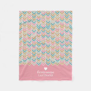 Modernes Herringbone-Muster - Rosa Blau Gold Fleecedecke