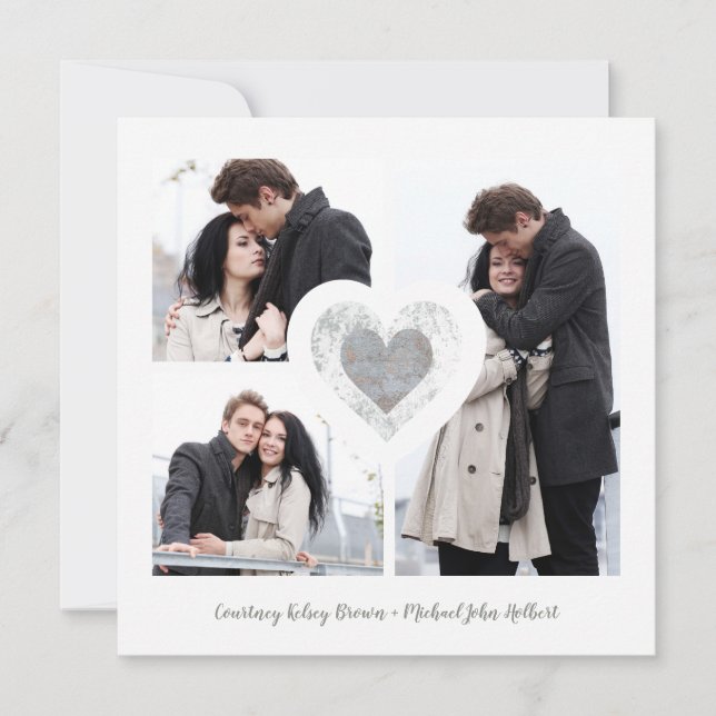 Modernes Herz 3 Fotos Verlobung Romantische Sitzun Save The Date (Vorderseite)