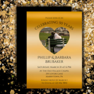 Modernes Herz Foto Golden 50. Hochzeitstag Einladung