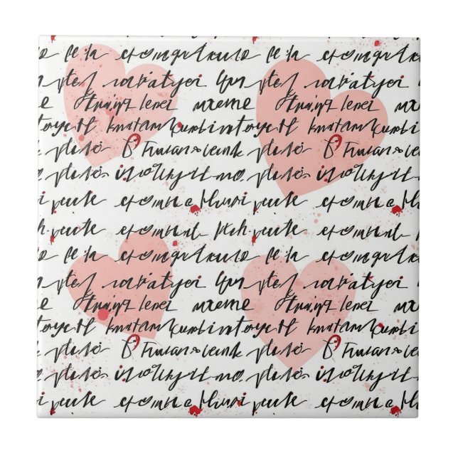 Modernes Herz-Muster mit Schrift-Hintergrund (19) Fliese (Vorderseite)
