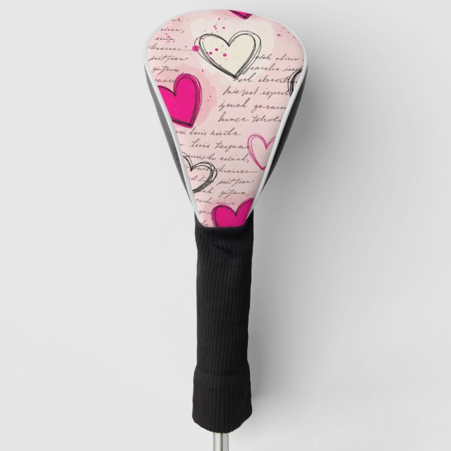 Modernes Herz Muster mit Skript-Hintergrund (18) Golf Headcover (Vorderseite)