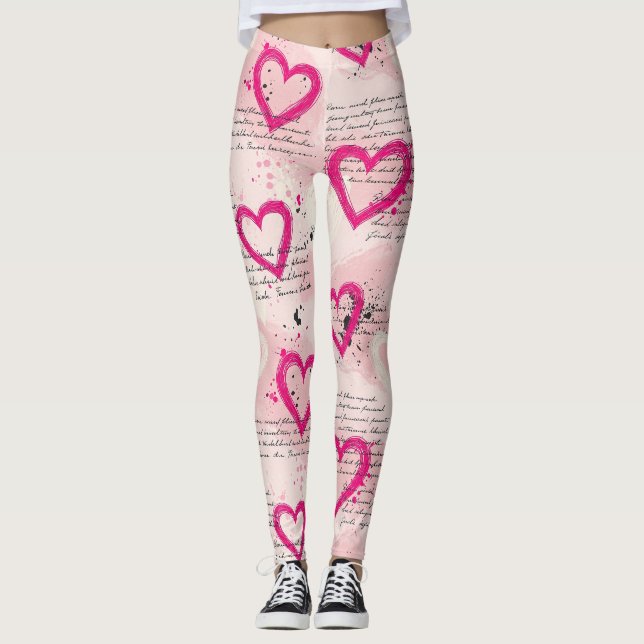 Modernes Herz Muster mit Skript-Hintergrund (8) Leggings (Vorderseite)