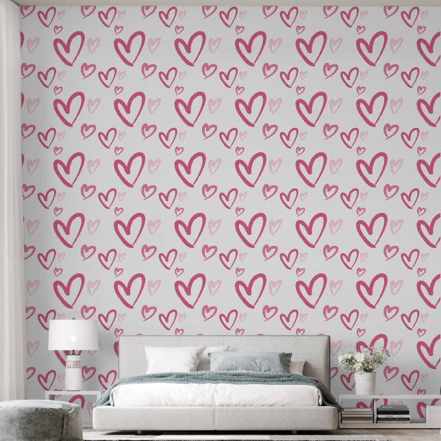 Modernes Herz Muster rosa Tapete (Schlafzimmer)