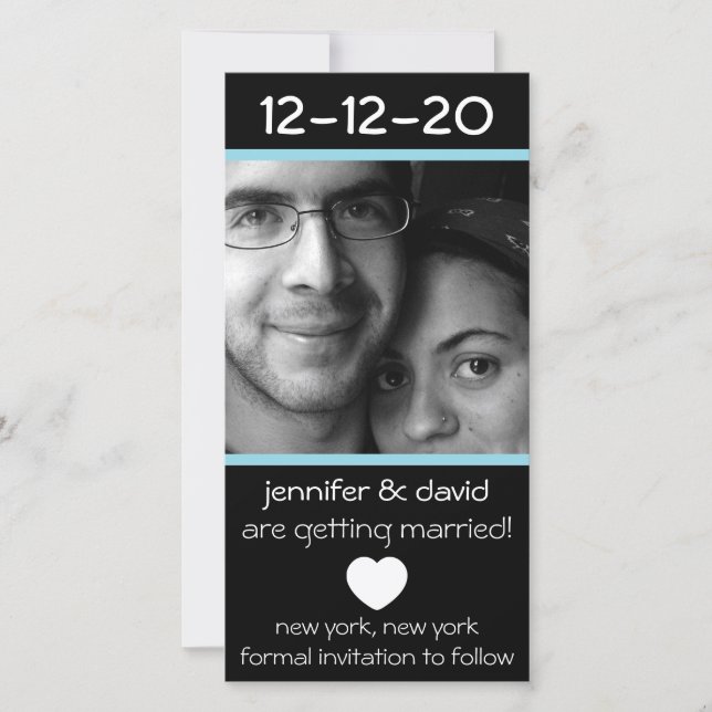 Modernes Herz rettet die Daten (blassblau) Save The Date (Vorderseite)