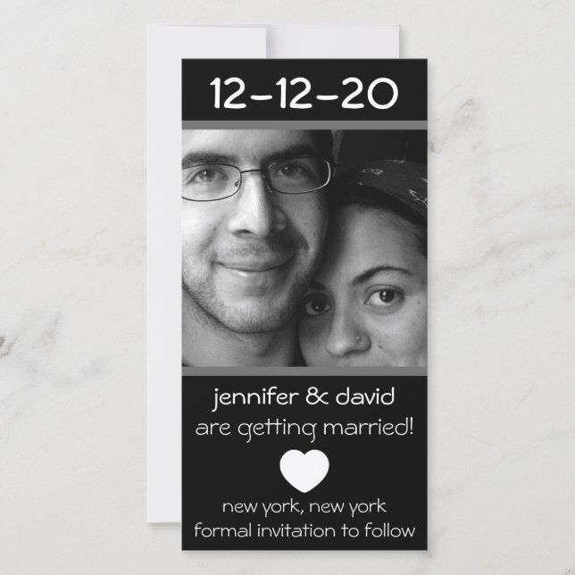 Modernes Herz rettet die Daten (grau) Save The Date (Vorderseite)