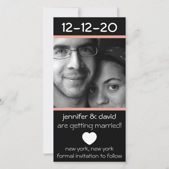 Modernes Herz rettet die Daten (Peach) Save The Date (Vorderseite)