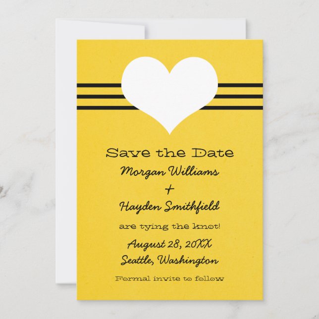 Modernes Herz Save the Date einladen, Gelb (Vorderseite)