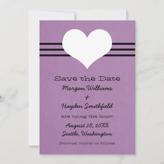 Modernes Herz Save the Date einladen, Lila (Vorderseite)
