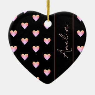 Modernes Herz Schwarz Rosa Personalisiertes Herz Keramik Ornament