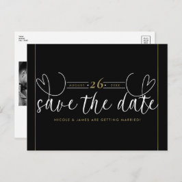 Modernes Herz Schwarz-weiß Chic Save the Date Ankündigungspostkarte