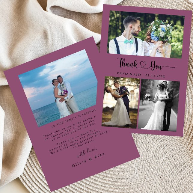 Modernes Herz-Script Hochzeit 4 Foto Collage Dankeskarte (Von Creator hochgeladen)