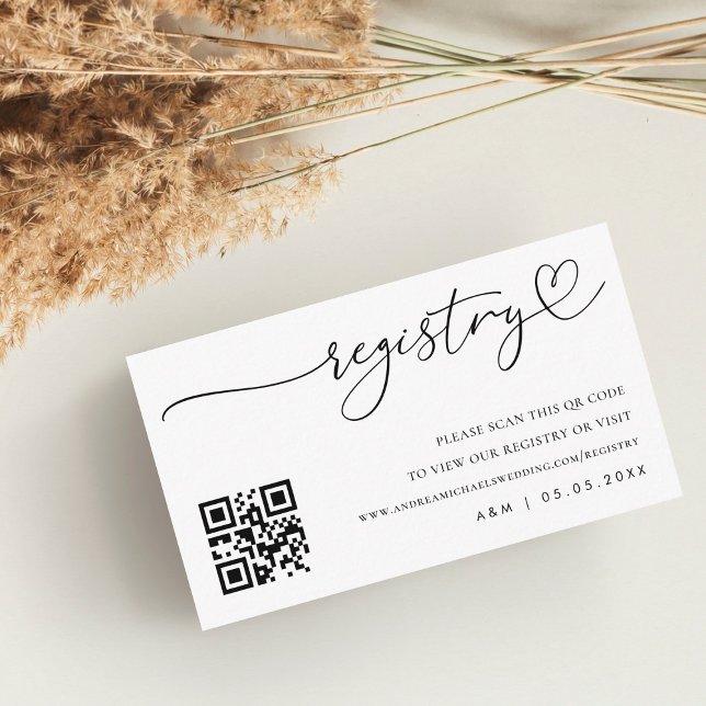 Modernes Herz-Script Qr Code Wedding Gift Registry Begleitkarte (Von Creator hochgeladen)
