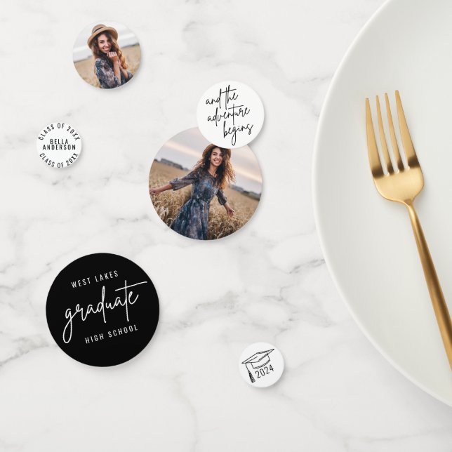 Modernes High School Graduate Script Custom Foto Konfetti (Gruppe)