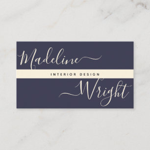 Modernes Highlight   Script Navy Ivory Luxus Visitenkarte