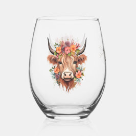 Modernes Hochland-Kuh Boho mit Blume Design Weinglas Ohne Stiel