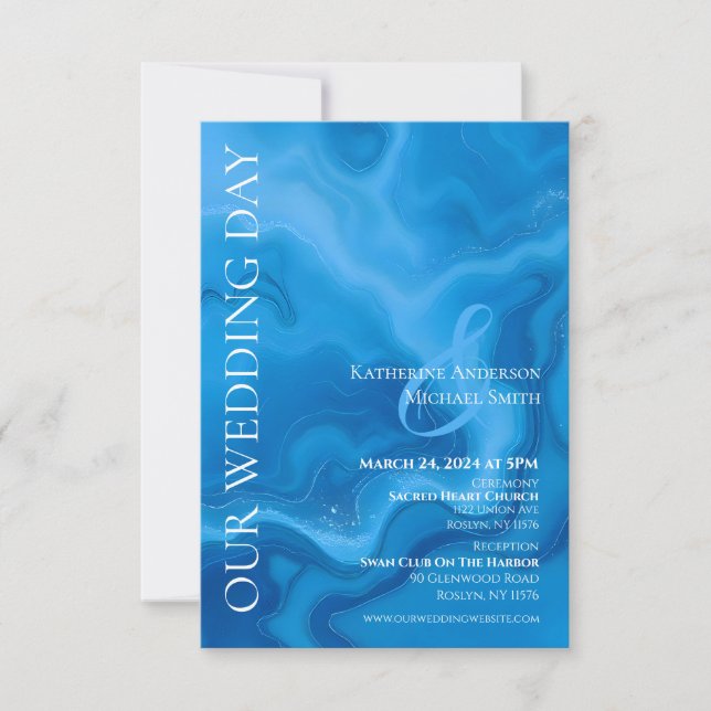 Modernes Hochzeitblau Einladung (Vorderseite)