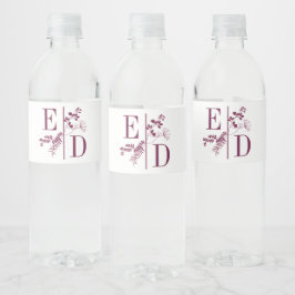 Modernes Hochzeitburgundy Initials Water Bottle La Wasserflaschenetikett