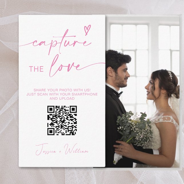 Modernes Hochzeitrosa erfassen den QR-Code der Lie Begleitkarte (Von Creator hochgeladen)