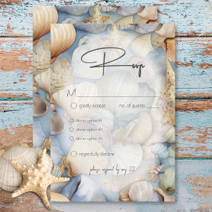 Modernes Hochzeitsessen im tropischen Seashells RSVP Karte