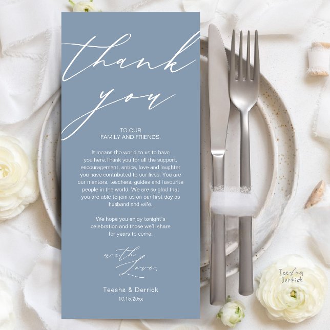 Modernes Hochzeitsessen Probe Danke Karte (Modern Wedding Rehearsal Dinner Thank You Card in Dusty Blue)